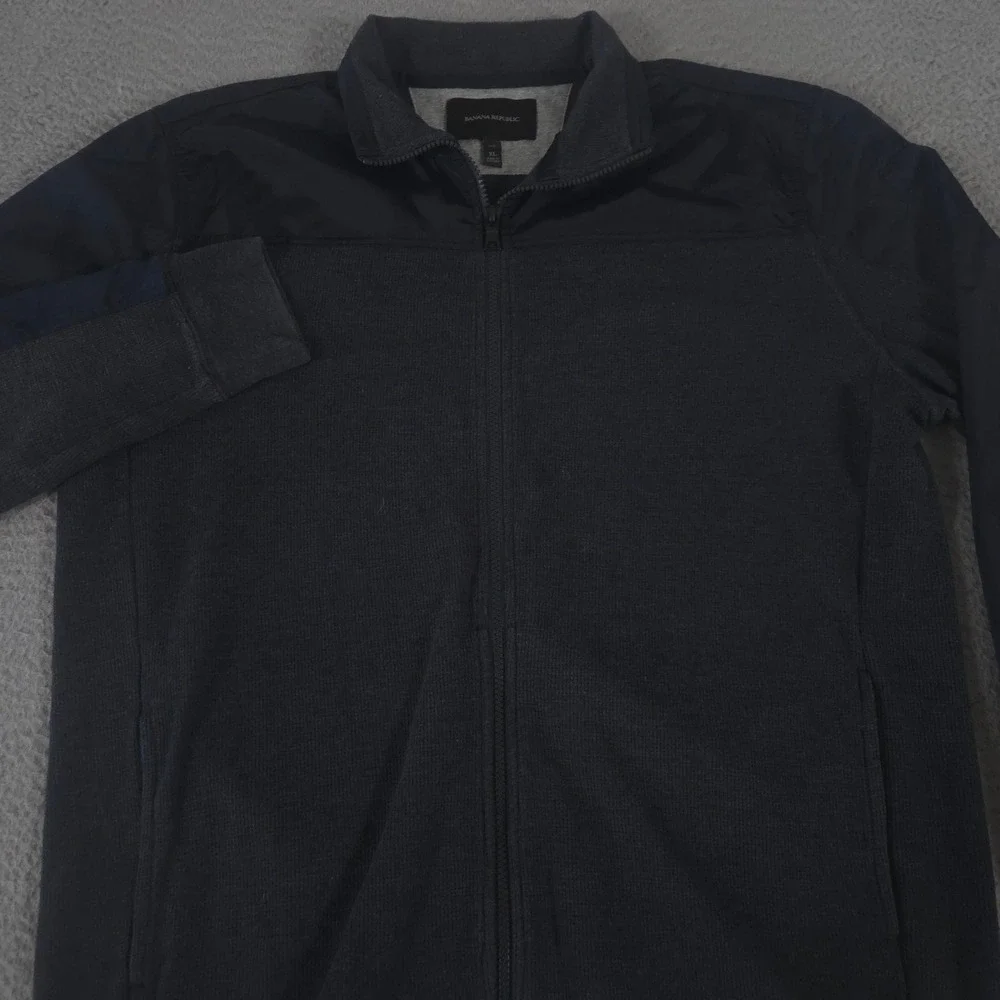 Banana Republic Jacket Mens XL Tall Charcoal Waffle Knit Full Zip Mixed Media